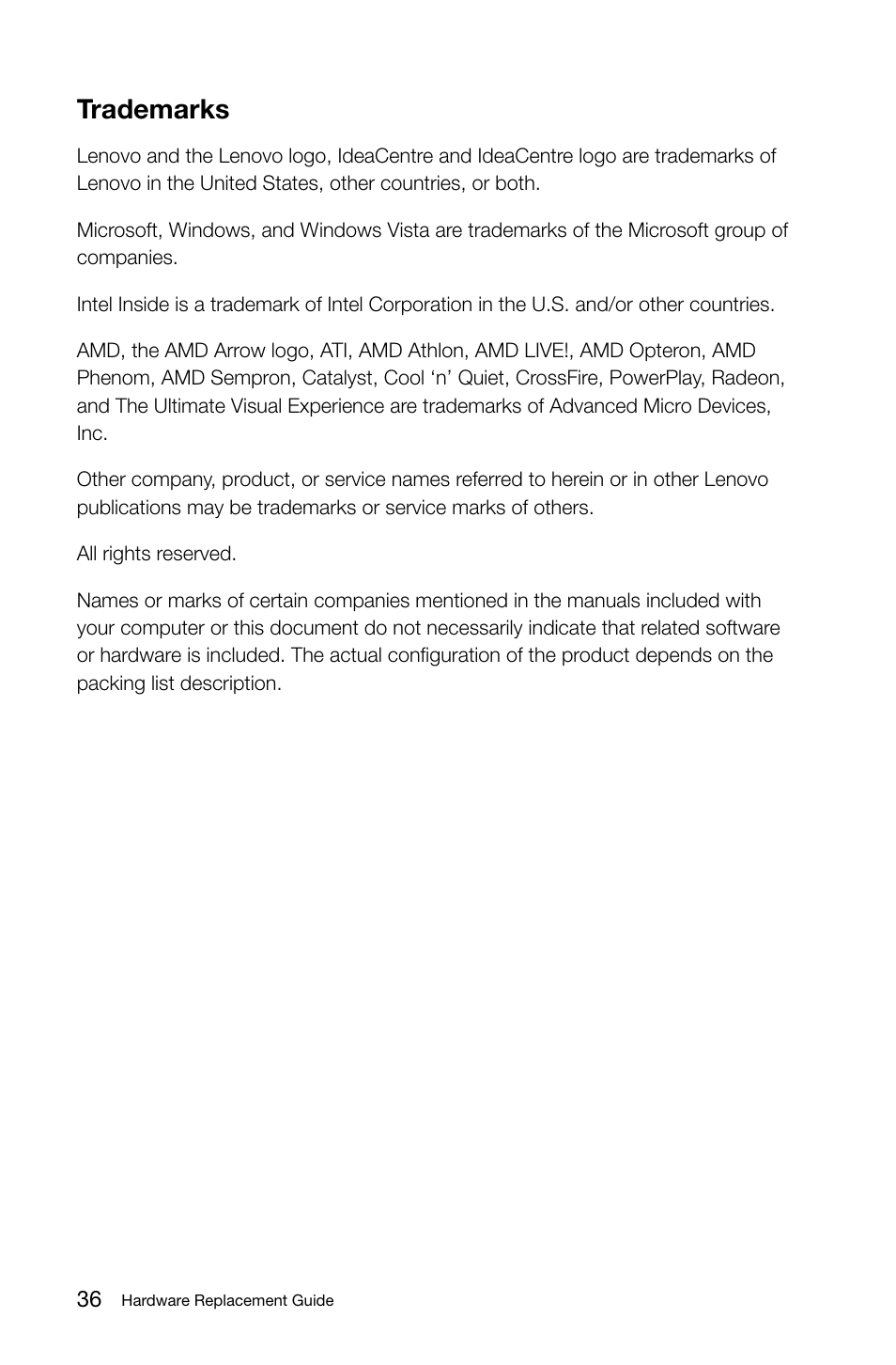 Trademarks | Lenovo IdeaCentre K330 User Manual | Page 39 / 39
