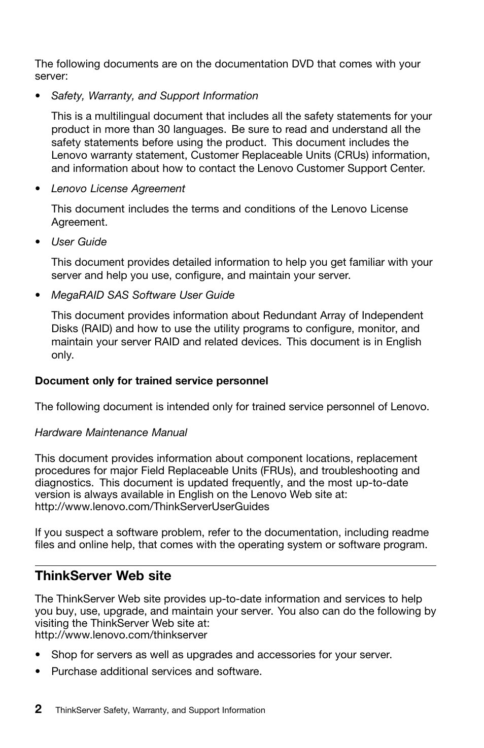 Thinkserver web site | Lenovo ThinkServer TS440 User Manual | Page 18 / 46