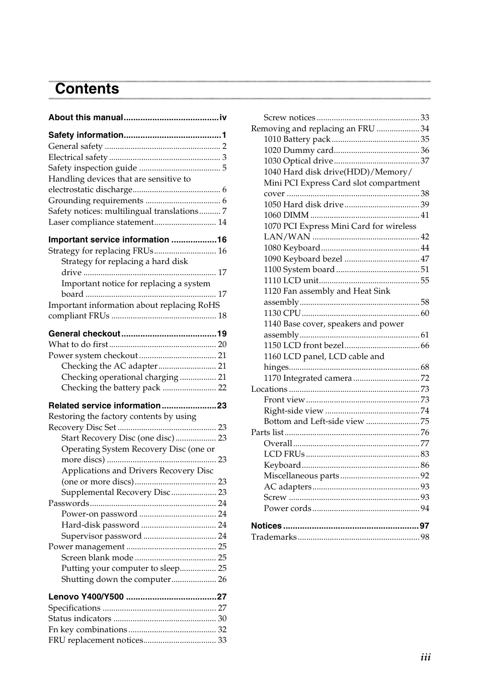 Lenovo IdeaPad Y400 Notebook User Manual | Page 3 / 102