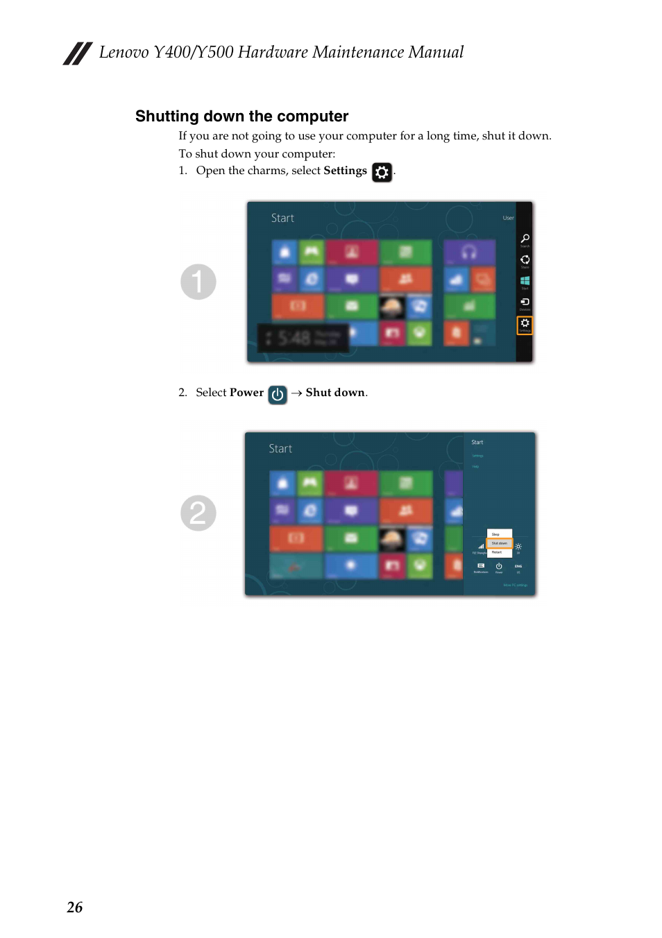 Shutting down the computer, 26 shutting down the computer | Lenovo IdeaPad Y400 Notebook User Manual | Page 30 / 102