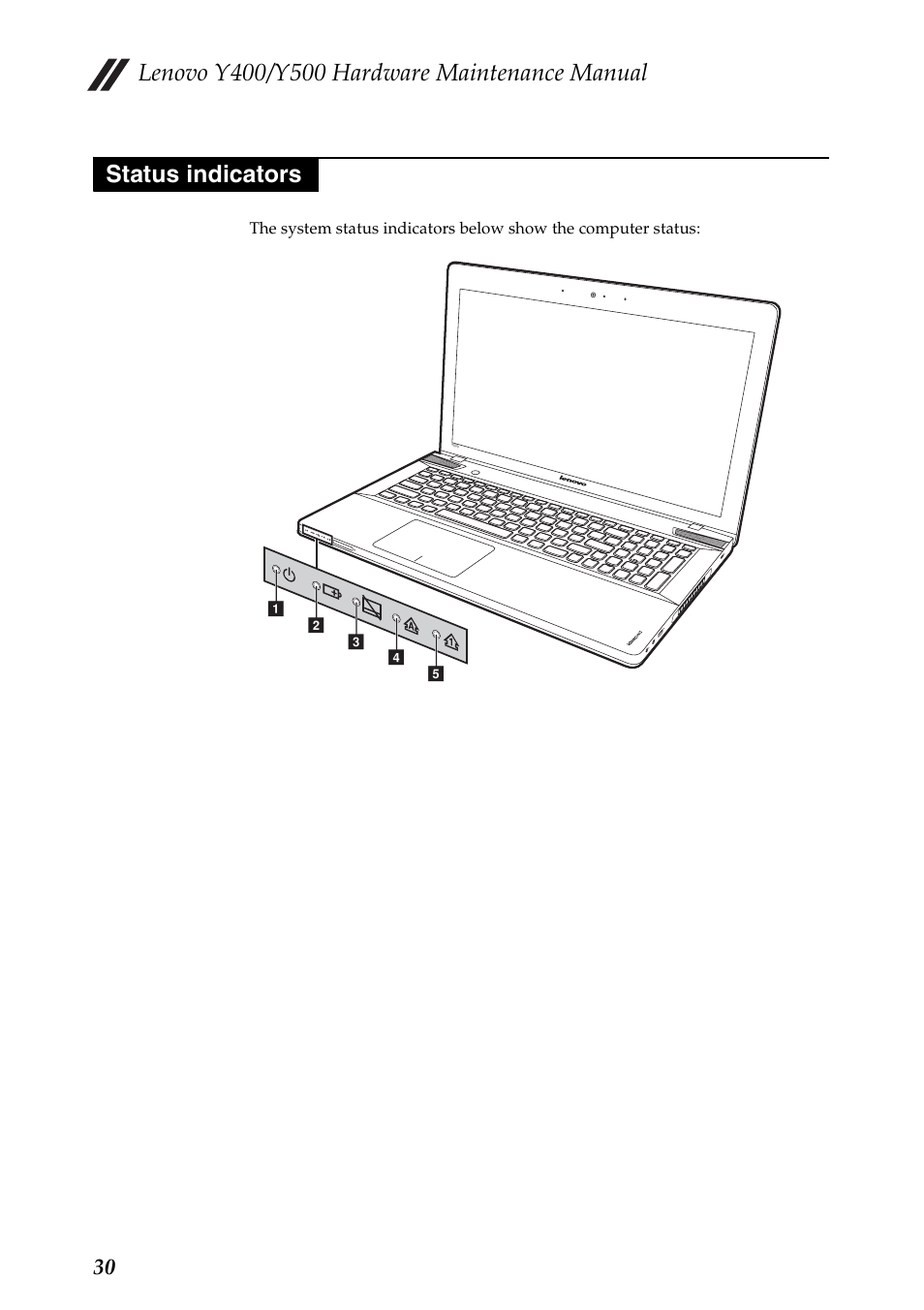 Status indicators | Lenovo IdeaPad Y400 Notebook User Manual | Page 34 / 102