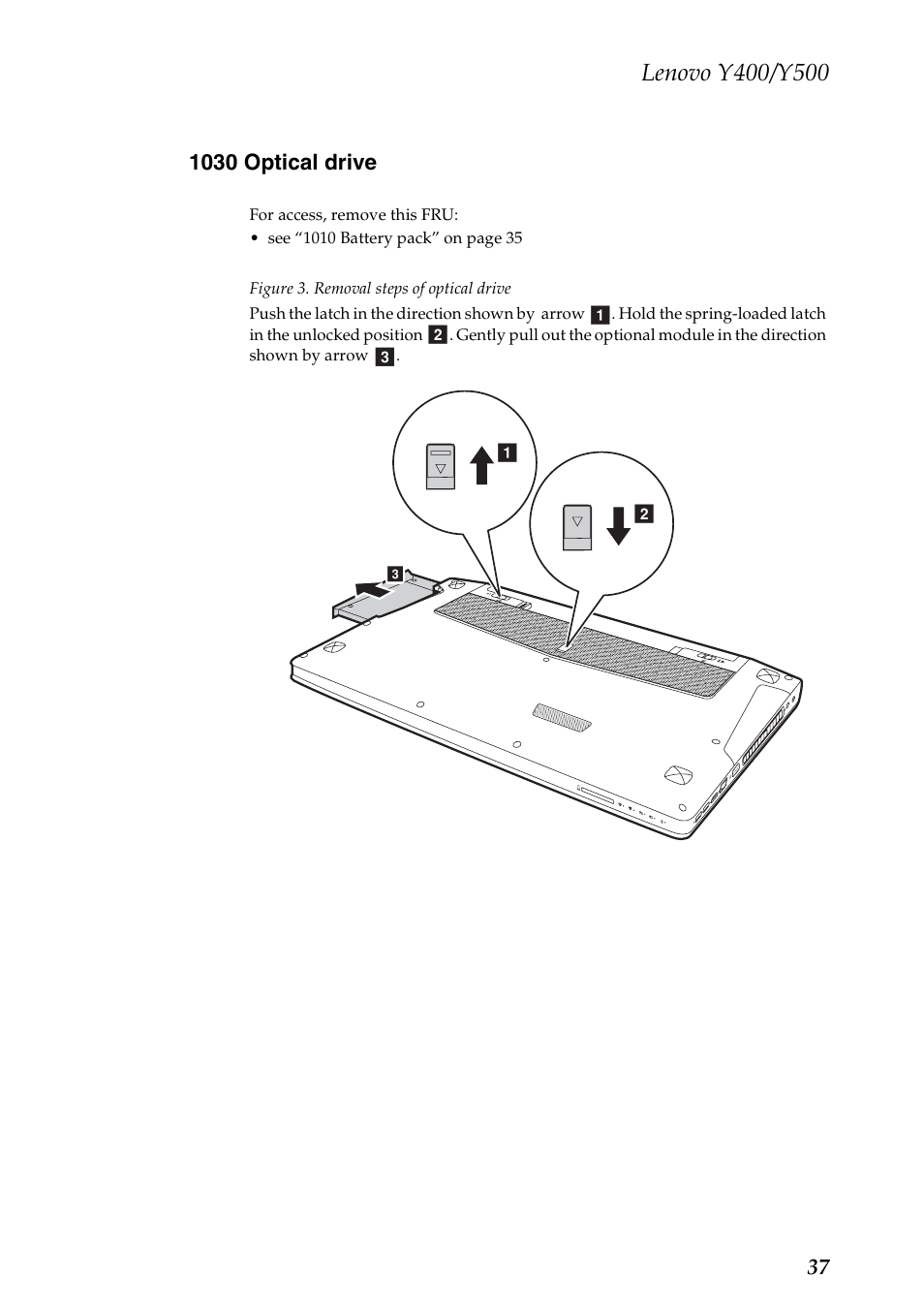 1030 optical drive | Lenovo IdeaPad Y400 Notebook User Manual | Page 41 / 102