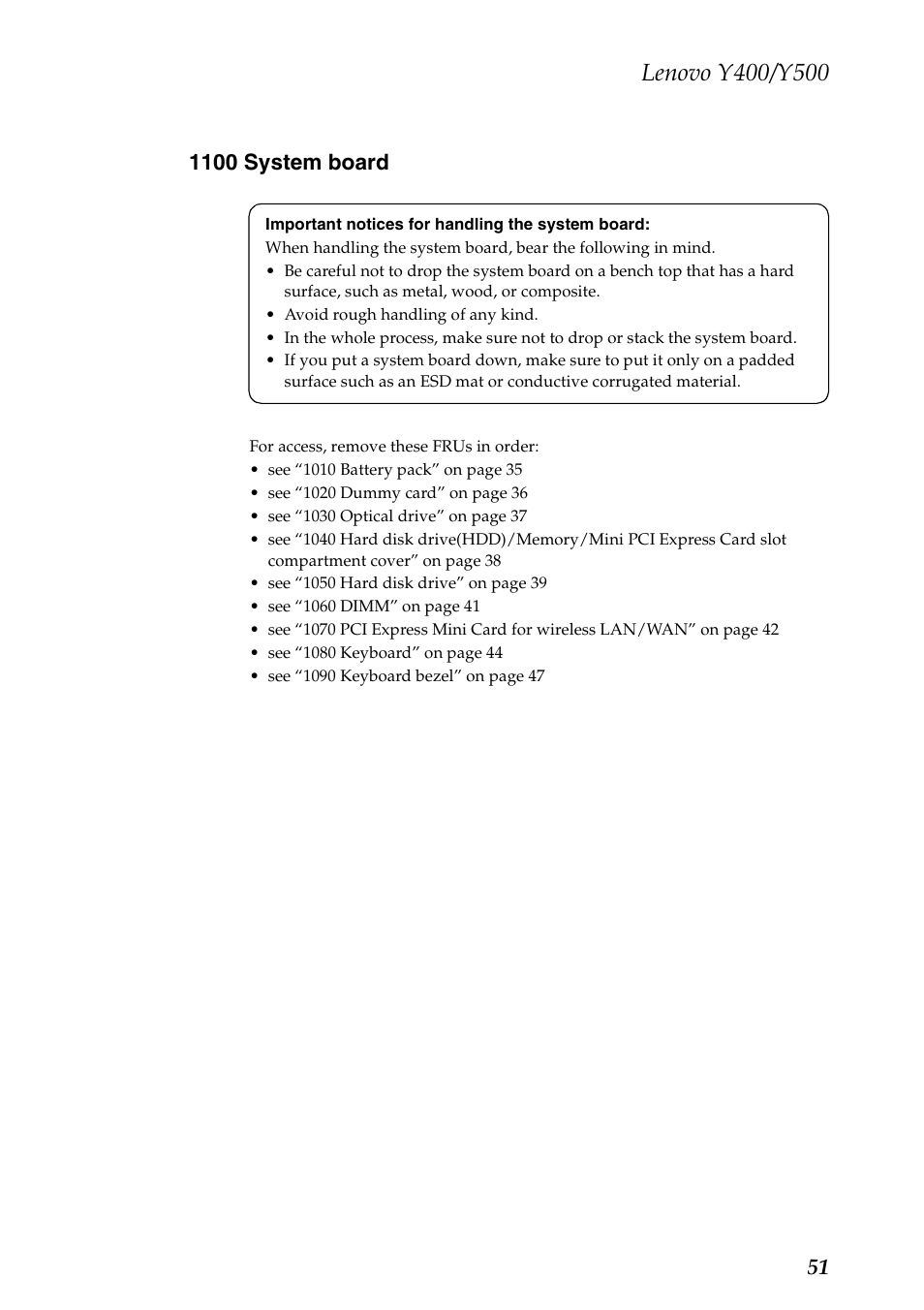 1100 system board | Lenovo IdeaPad Y400 Notebook User Manual | Page 55 / 102