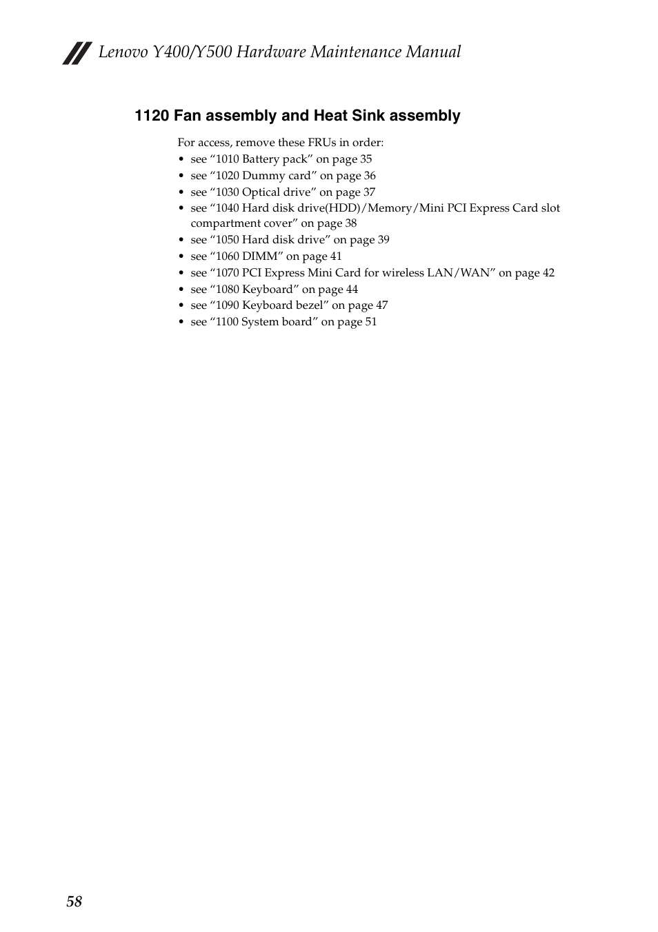 1120 fan assembly and heat sink assembly | Lenovo IdeaPad Y400 Notebook User Manual | Page 62 / 102