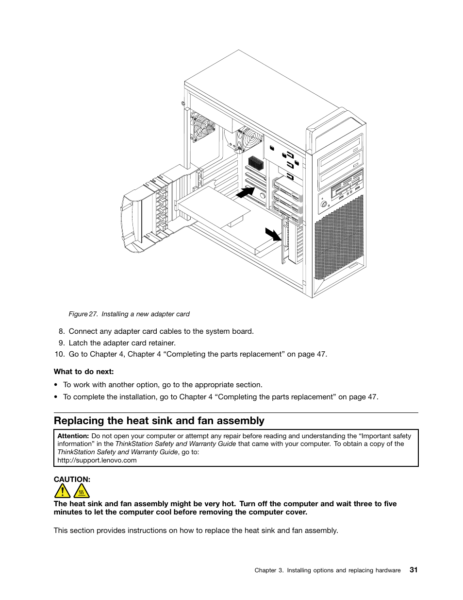 Replacing the heat sink and fan assembly | Lenovo ThinkStation S20 User Manual | Page 37 / 64