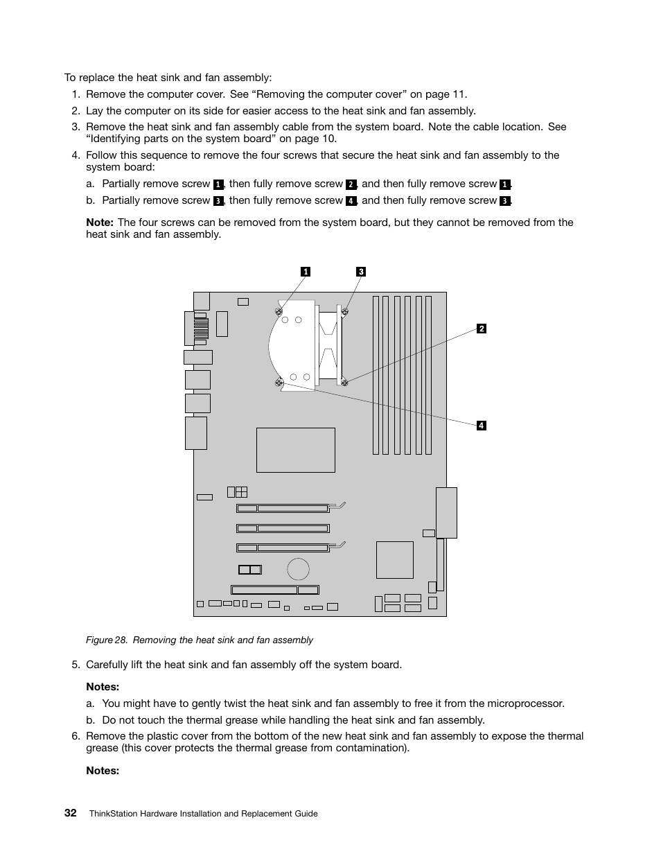 Removing the heat sink and fan assembly | Lenovo ThinkStation S20 User Manual | Page 38 / 64