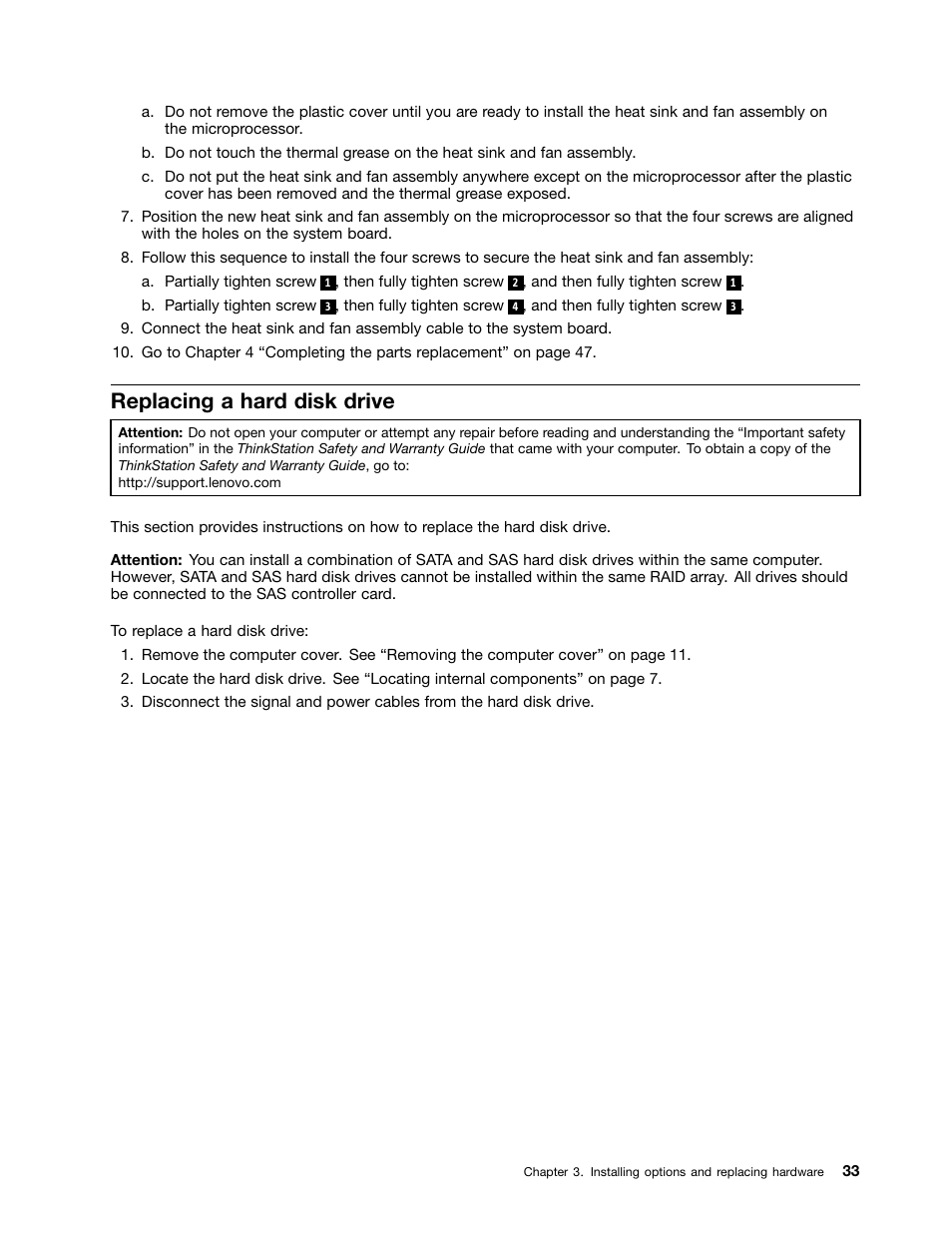 Replacing a hard disk drive | Lenovo ThinkStation S20 User Manual | Page 39 / 64