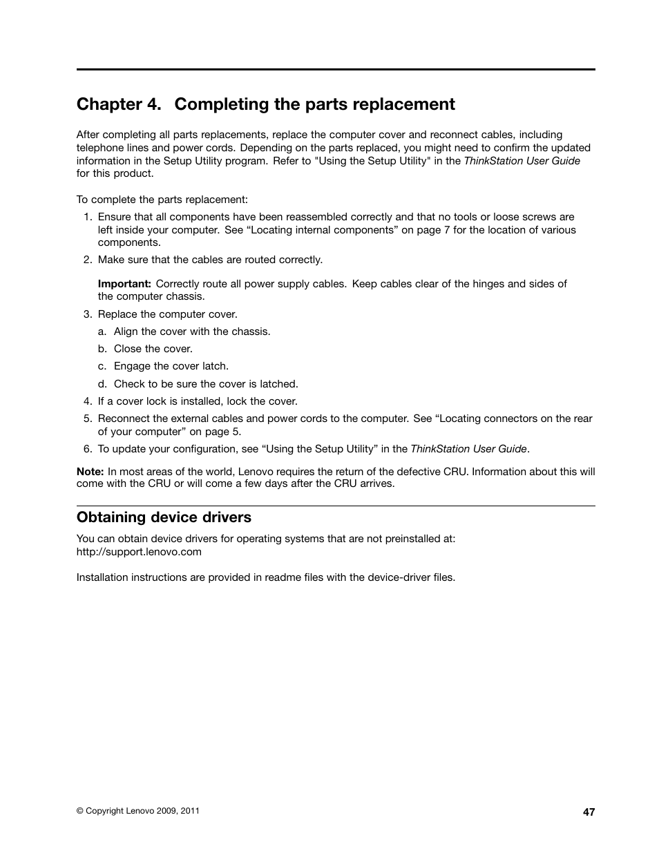 Chapter 4. completing the parts replacement, Obtaining device drivers | Lenovo ThinkStation S20 User Manual | Page 53 / 64