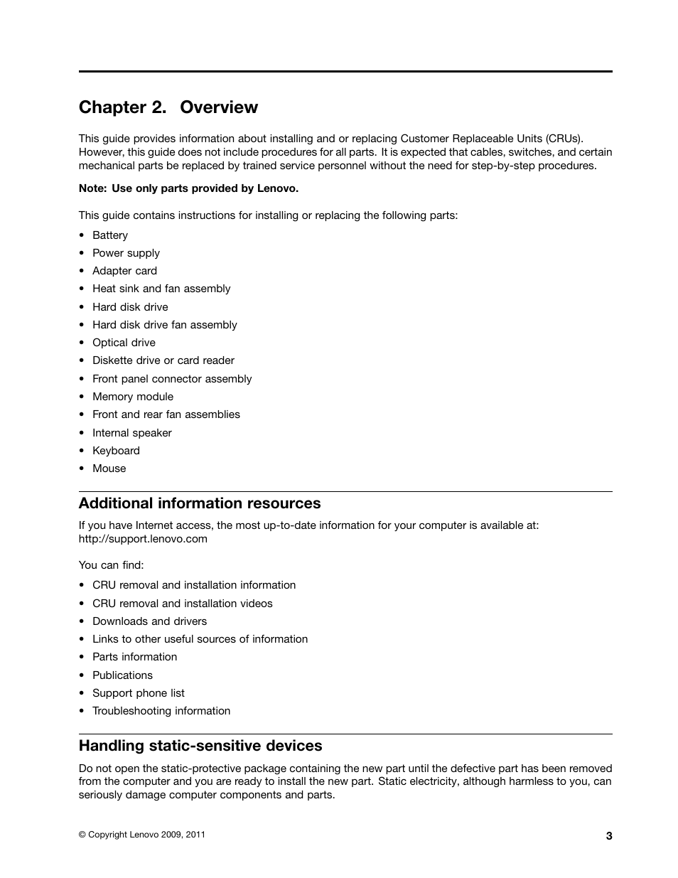 Chapter 2. overview, Additional information resources, Handling static-sensitive devices | Lenovo ThinkStation S20 User Manual | Page 9 / 64