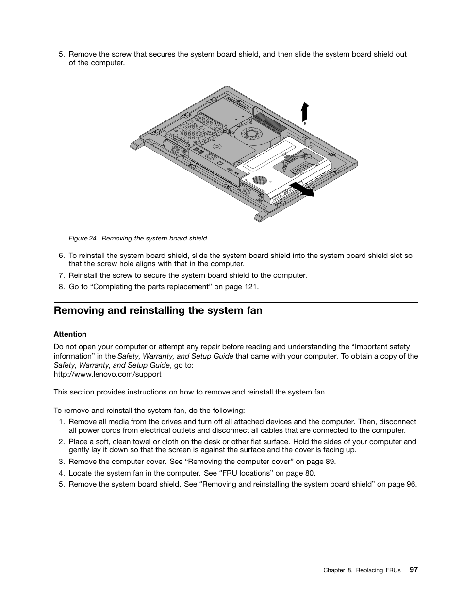 Removing and reinstalling the system fan | Lenovo S310 All-in-One User Manual | Page 103 / 142