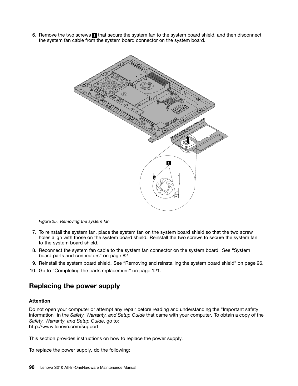Replacing the power supply | Lenovo S310 All-in-One User Manual | Page 104 / 142