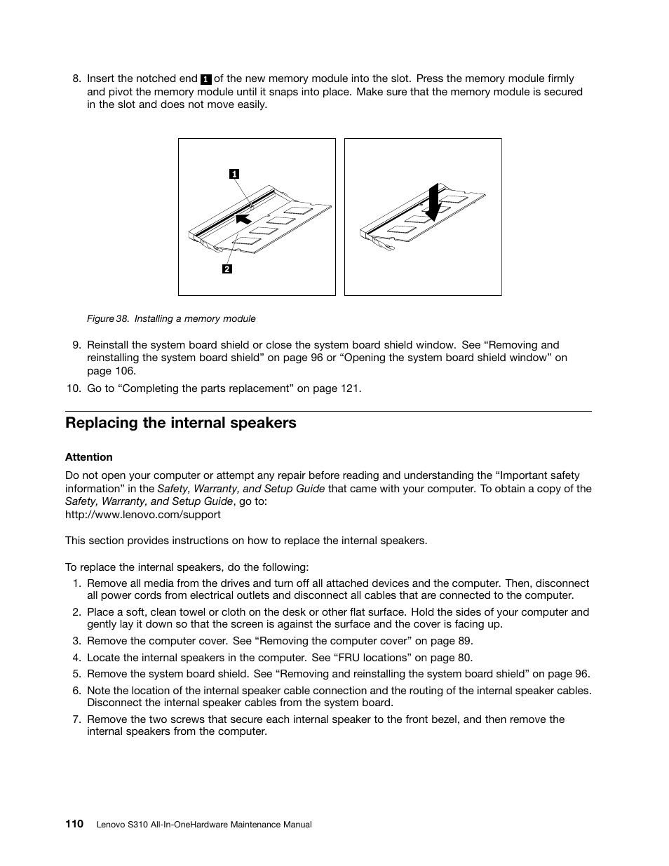 Replacing the internal speakers | Lenovo S310 All-in-One User Manual | Page 116 / 142