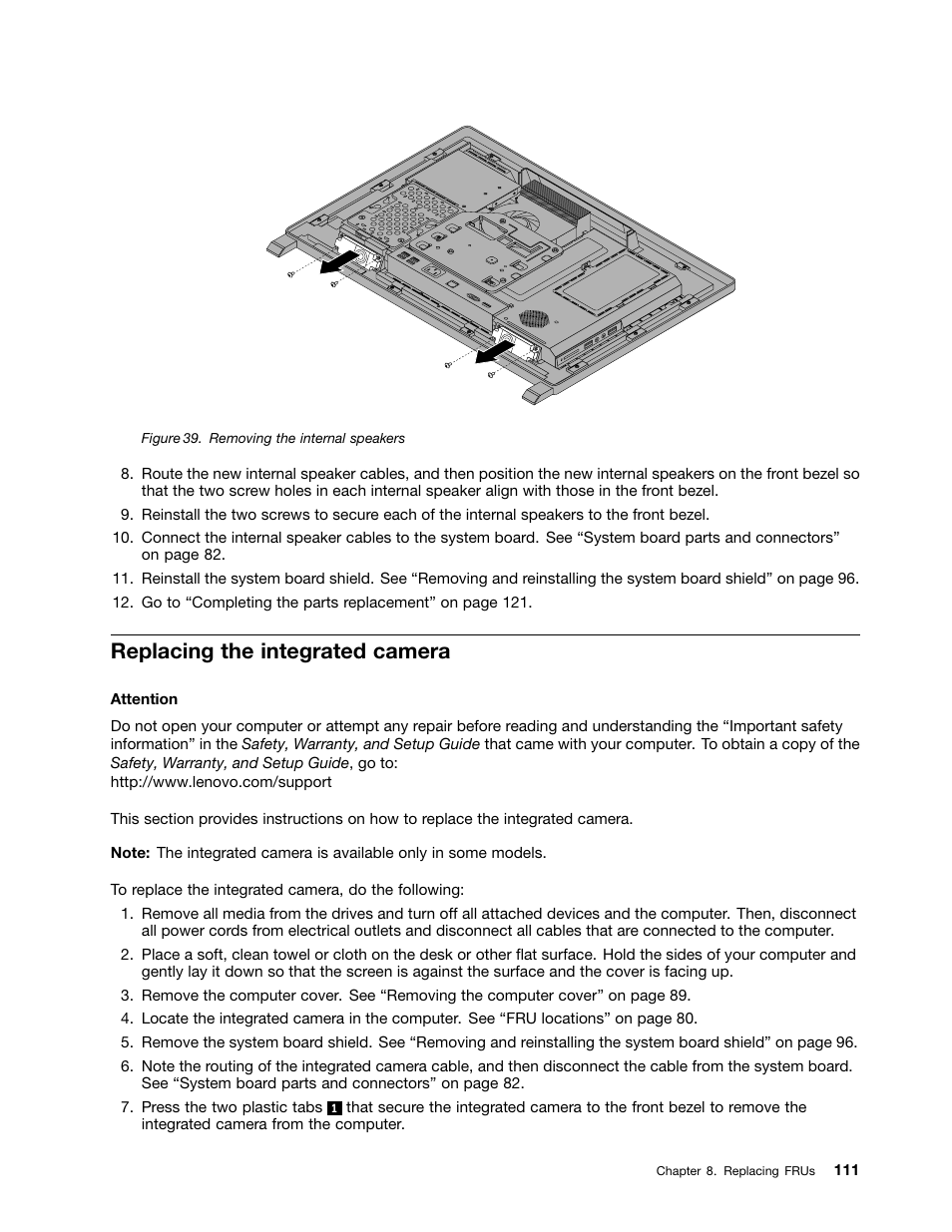 Replacing the integrated camera | Lenovo S310 All-in-One User Manual | Page 117 / 142