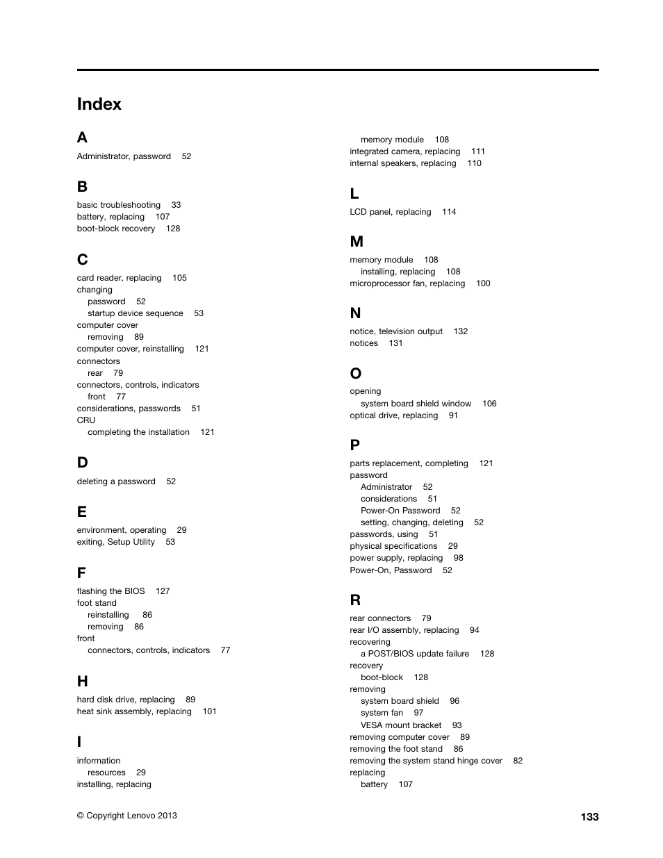 Index | Lenovo S310 All-in-One User Manual | Page 139 / 142