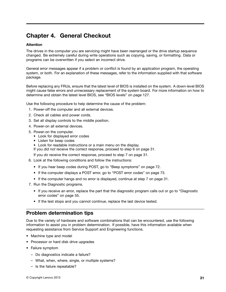 Chapter 4. general checkout, Problem determination tips | Lenovo S310 All-in-One User Manual | Page 37 / 142