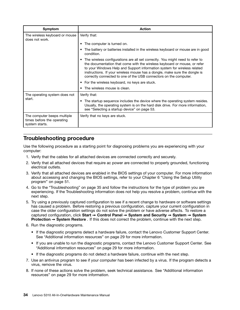 Troubleshooting procedure | Lenovo S310 All-in-One User Manual | Page 40 / 142