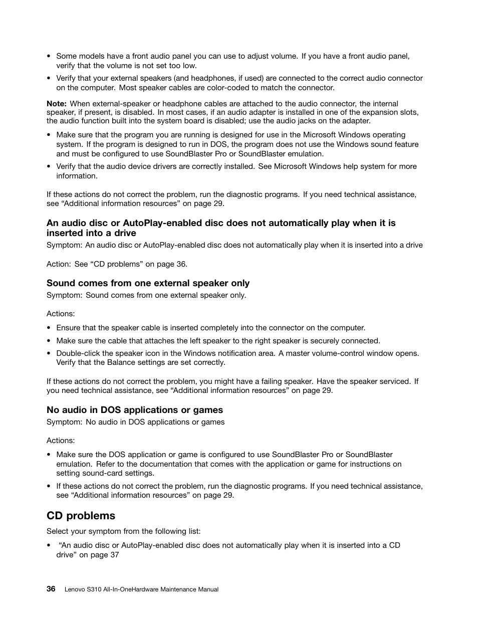 Cd problems | Lenovo S310 All-in-One User Manual | Page 42 / 142