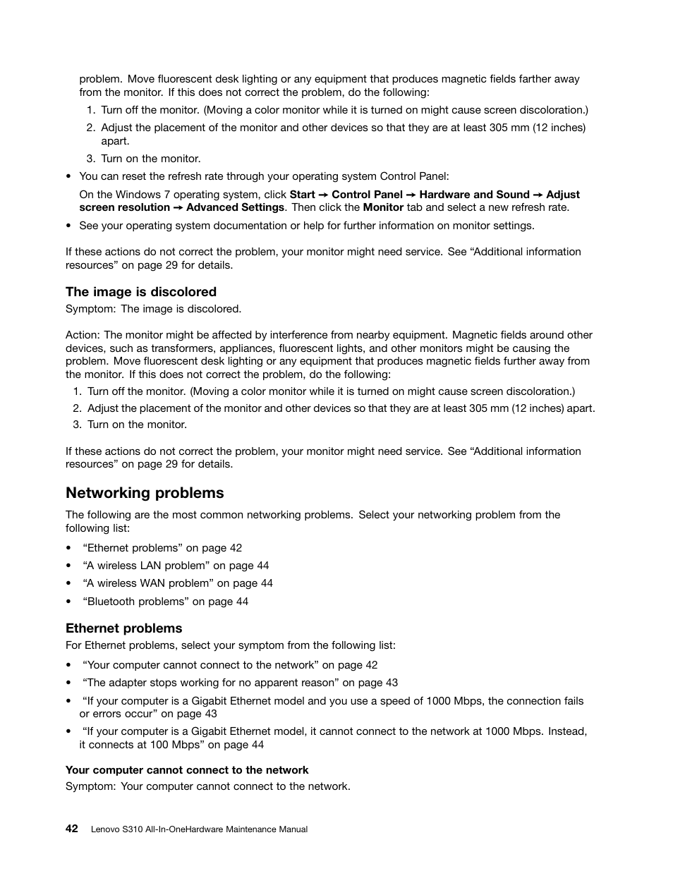 Networking problems | Lenovo S310 All-in-One User Manual | Page 48 / 142