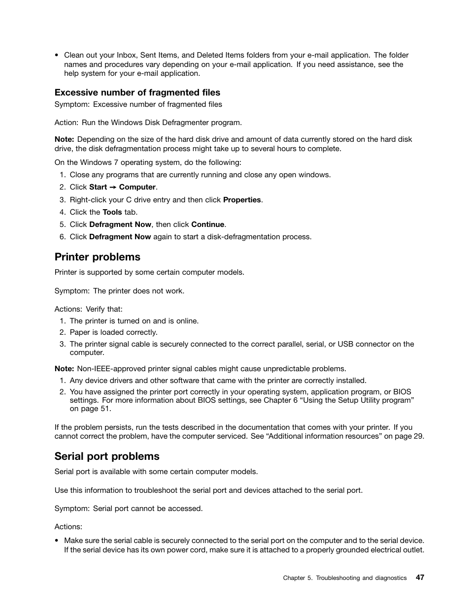 Printer problems, Serial port problems | Lenovo S310 All-in-One User Manual | Page 53 / 142