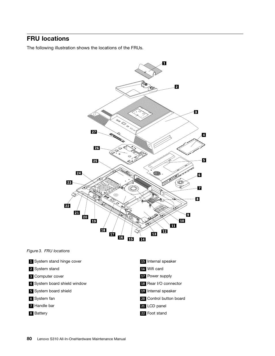 Fru locations | Lenovo S310 All-in-One User Manual | Page 86 / 142