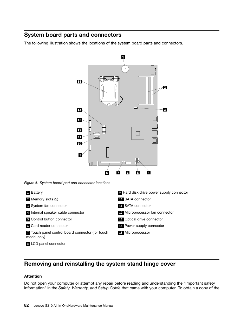 System board parts and connectors | Lenovo S310 All-in-One User Manual | Page 88 / 142
