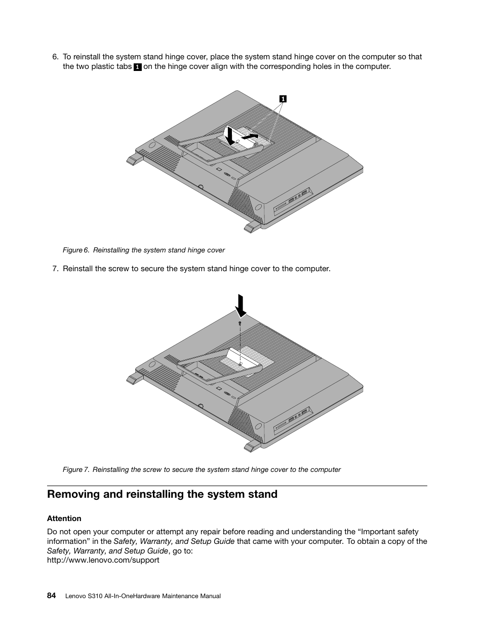 Removing and reinstalling the system stand | Lenovo S310 All-in-One User Manual | Page 90 / 142