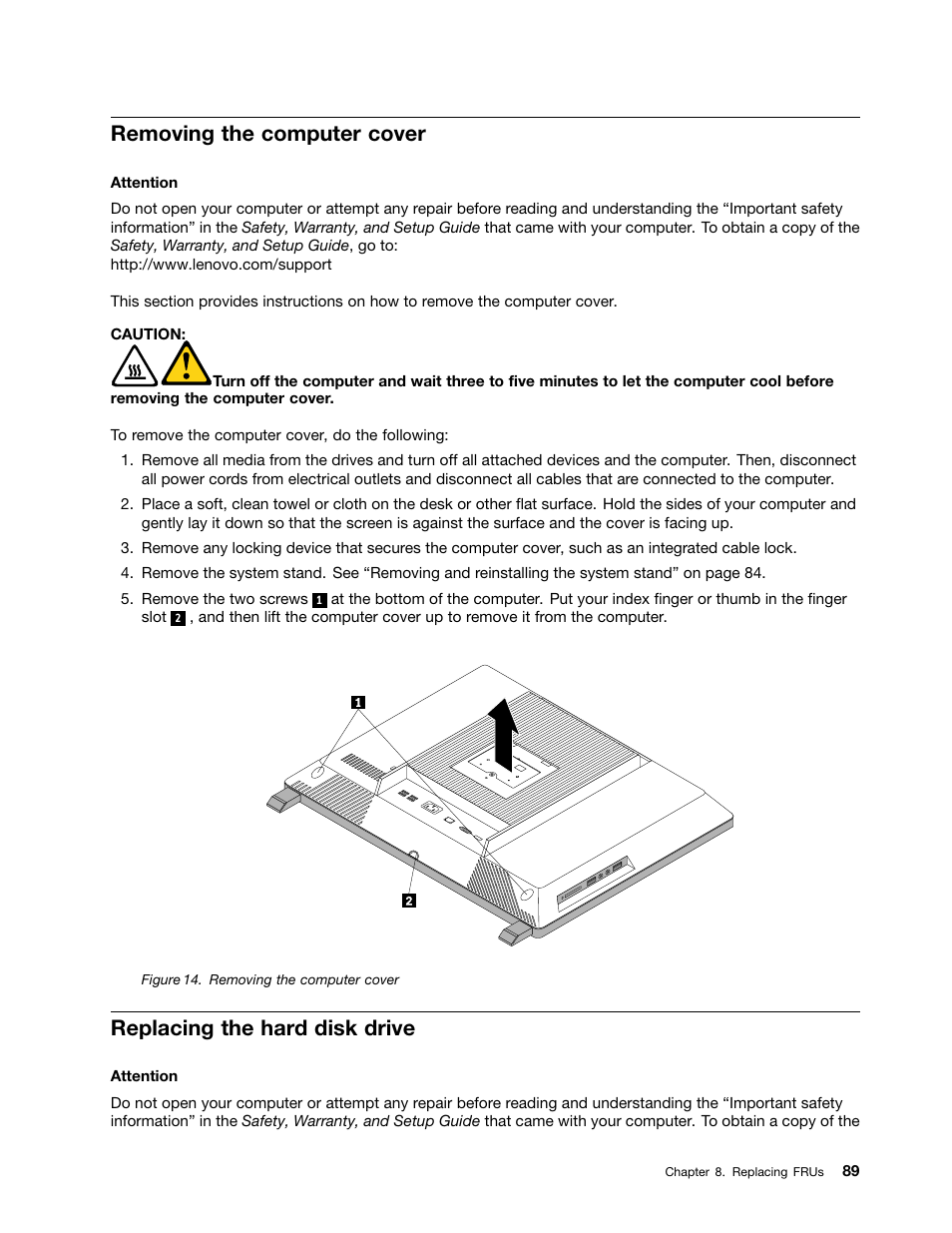 Removing the computer cover, Replacing the hard disk drive | Lenovo S310 All-in-One User Manual | Page 95 / 142