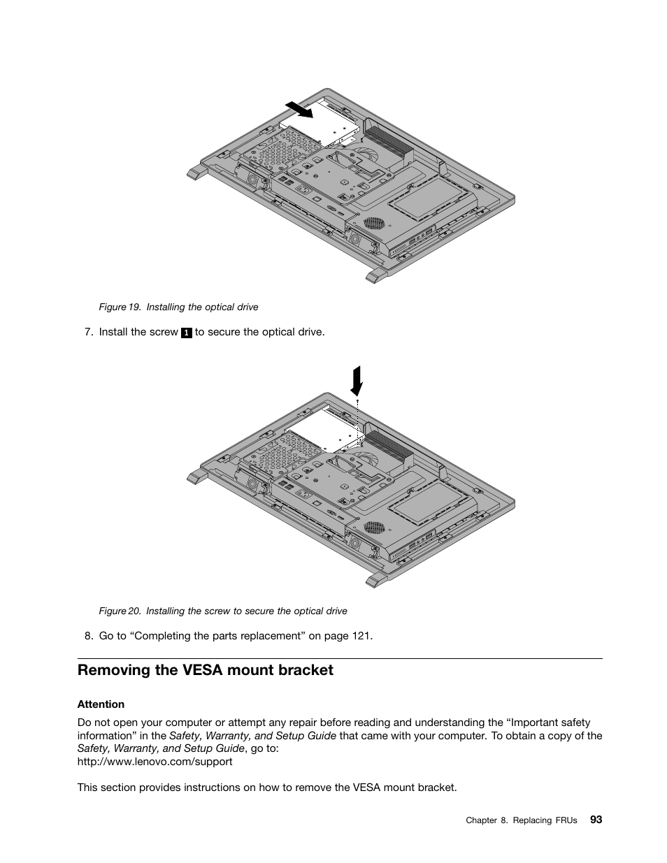 Removing the vesa mount bracket | Lenovo S310 All-in-One User Manual | Page 99 / 142