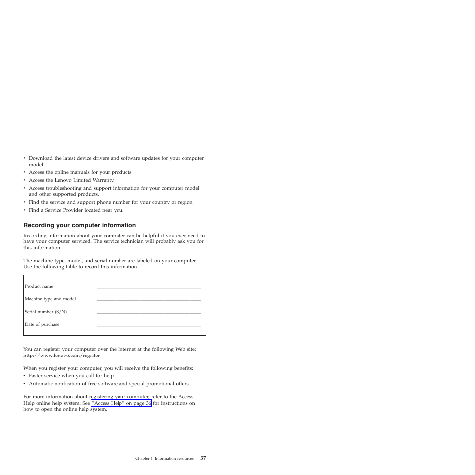 Recording your computer information, Recording, Your | Computer, Information | Lenovo ThinkCentre M57e User Manual | Page 41 / 325