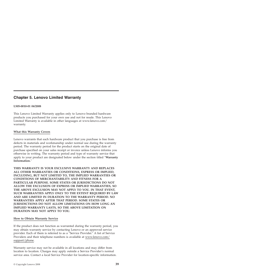 Chapter 5. lenovo limited warranty, Chapter, Lenovo | Limited, Warranty | Lenovo ThinkCentre M57e User Manual | Page 43 / 325