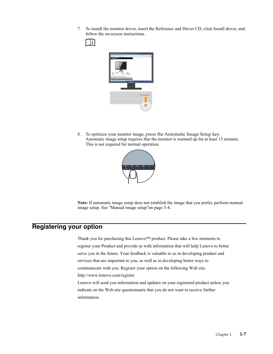 Registering your option, Registering your option -7 | Lenovo ThinkVision LT1953 19in LCD Monitor User Manual | Page 11 / 35