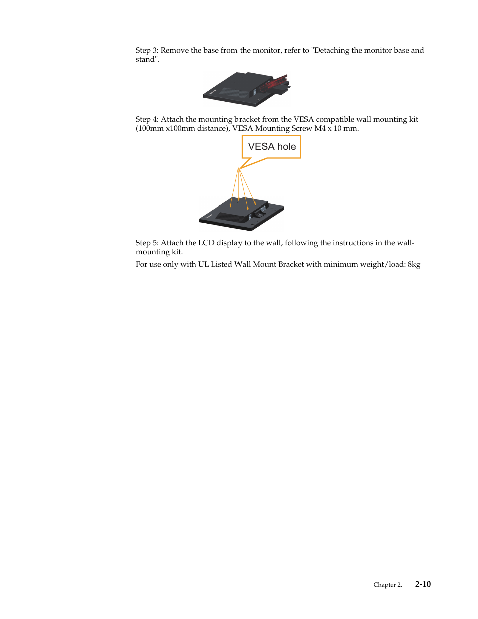 Vesa hole | Lenovo ThinkVision LT1953 19in LCD Monitor User Manual | Page 21 / 35