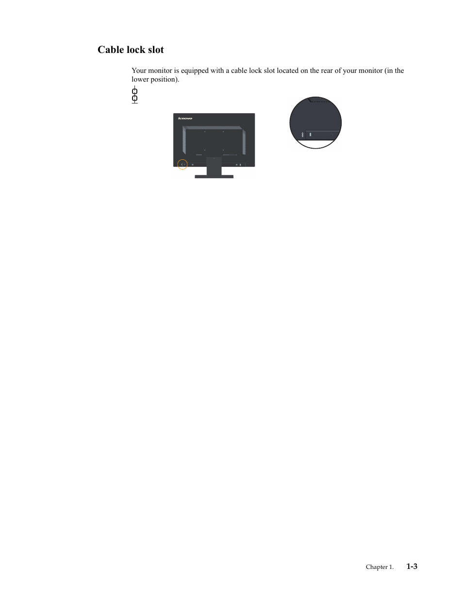 Cable lock slot, Cable lock slot -3 | Lenovo ThinkVision LT1953 19in LCD Monitor User Manual | Page 7 / 35