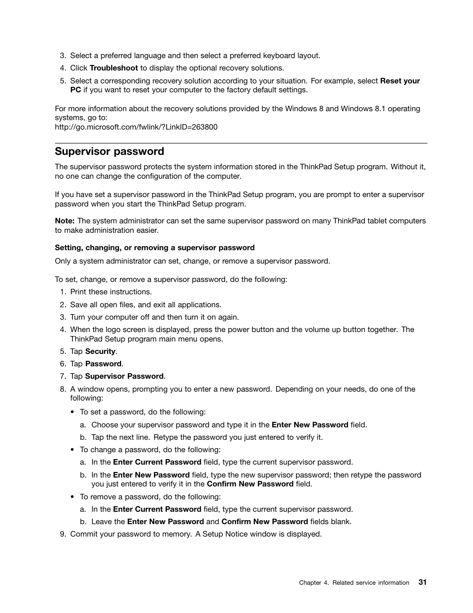 Supervisor password | Lenovo ThinkPad Tablet 2 User Manual | Page 37 / 64