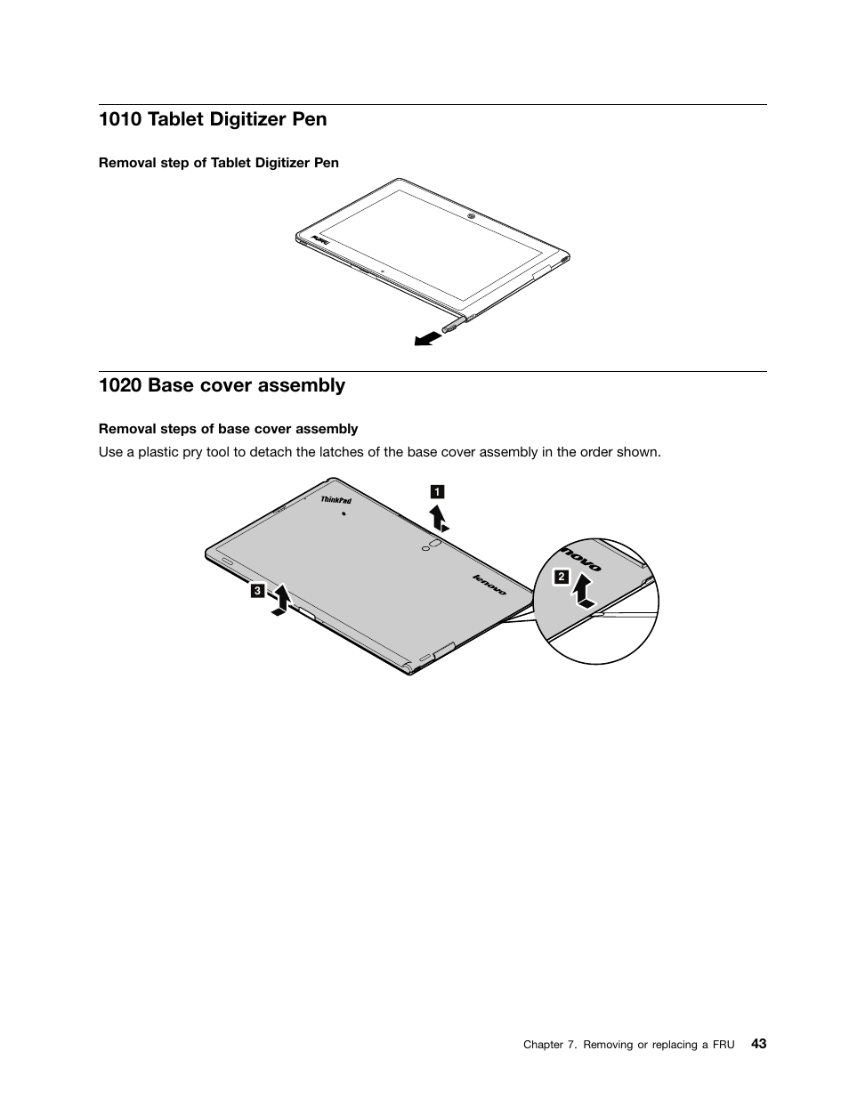 1010 tablet digitizer pen, 1020 base cover assembly | Lenovo ThinkPad Tablet 2 User Manual | Page 49 / 64