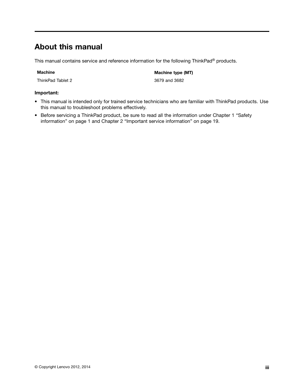 About this manual | Lenovo ThinkPad Tablet 2 User Manual | Page 5 / 64
