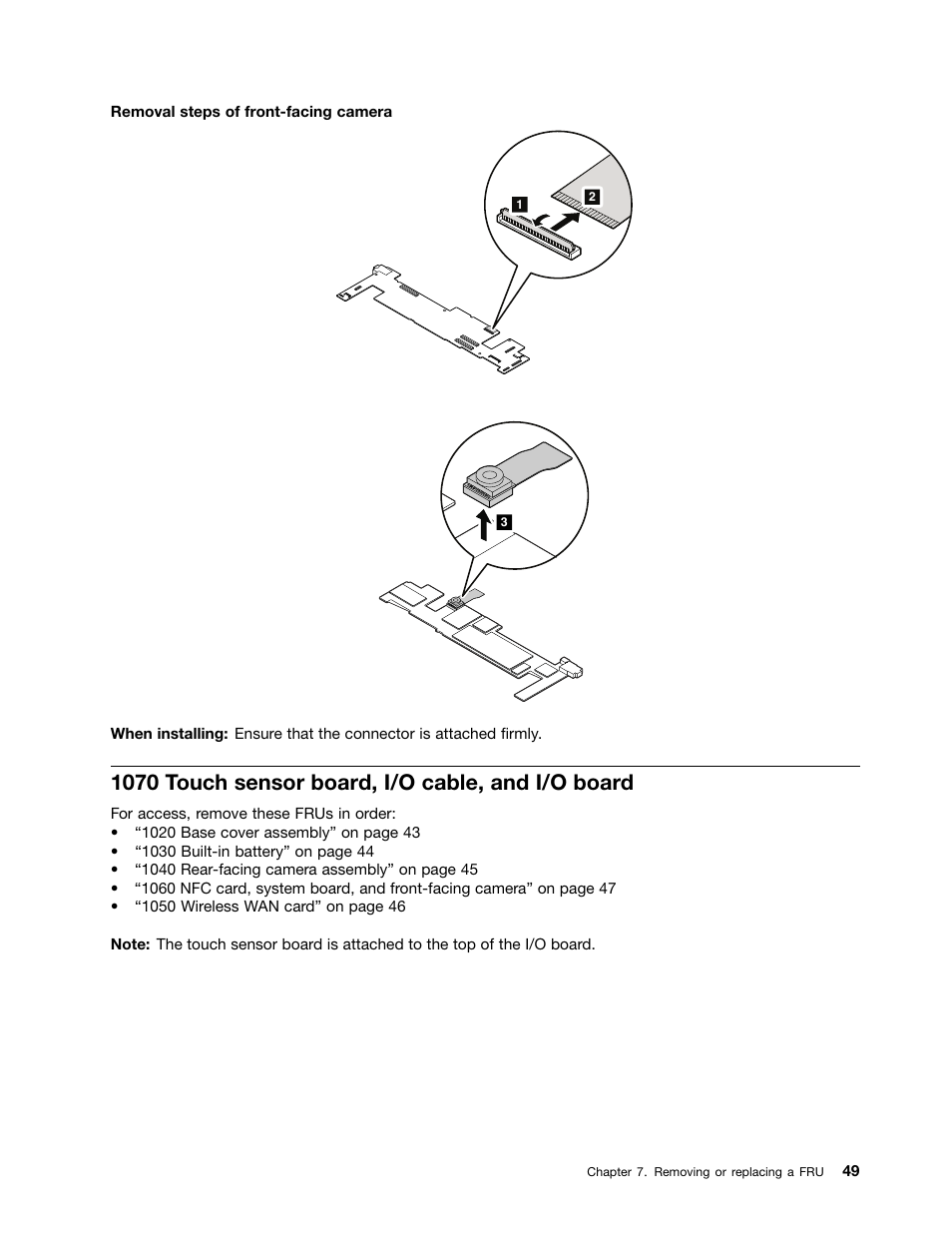 1070 touch sensor board, i/o cable, and i/o board | Lenovo ThinkPad Tablet 2 User Manual | Page 55 / 64