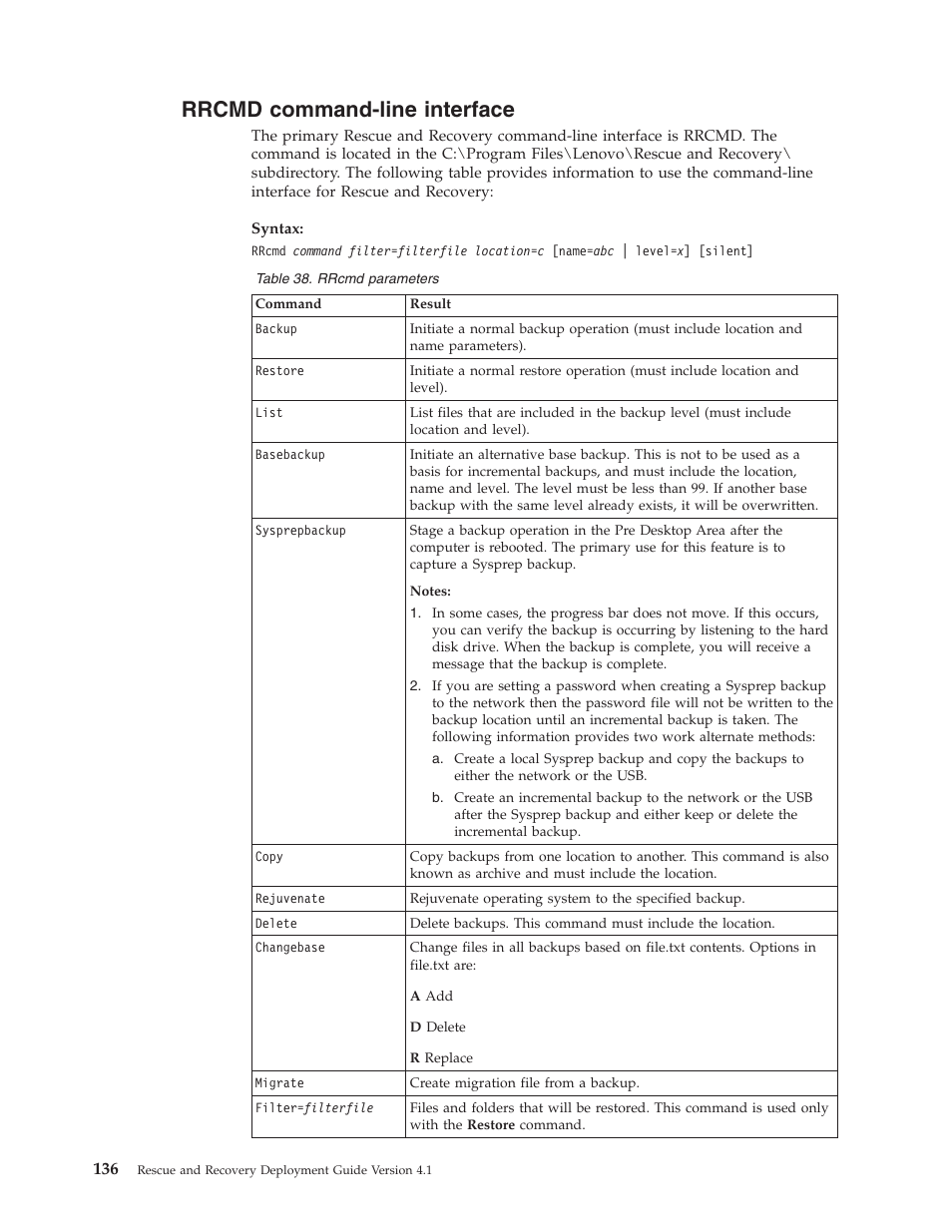Rrcmd command-line interface, Rrcmd, Command-line | Interface | Lenovo THINKPAD Z60M User Manual | Page 142 / 156