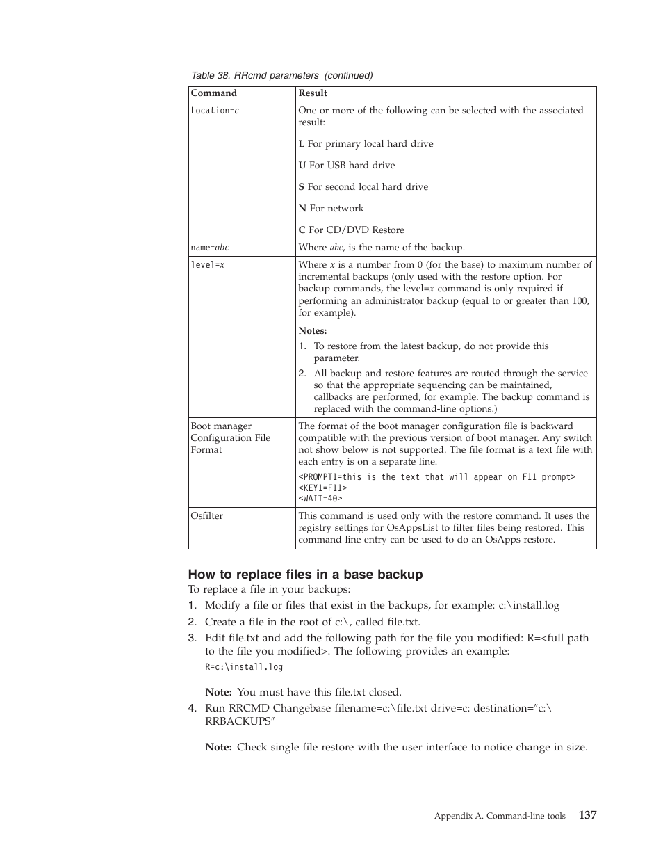 How to replace files in a base backup, Replace, Files | Base, Backup | Lenovo THINKPAD Z60M User Manual | Page 143 / 156