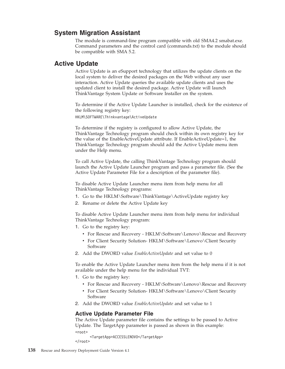 System migration assistant, Active update, Active update parameter file | System, Migration, Assistant, Active, Update, Parameter, File | Lenovo THINKPAD Z60M User Manual | Page 144 / 156