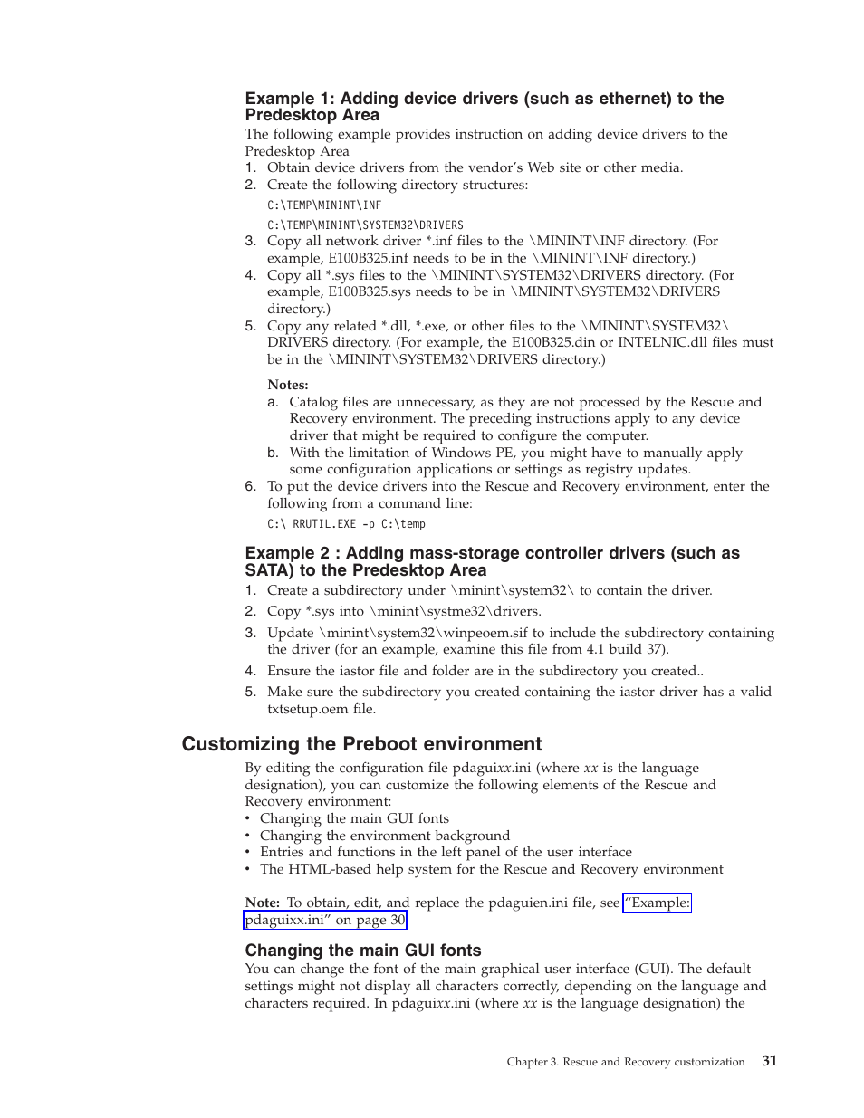 Customizing the preboot environment, Changing the main gui fonts, Customizing | Preboot, Environment | Lenovo THINKPAD Z60M User Manual | Page 37 / 156