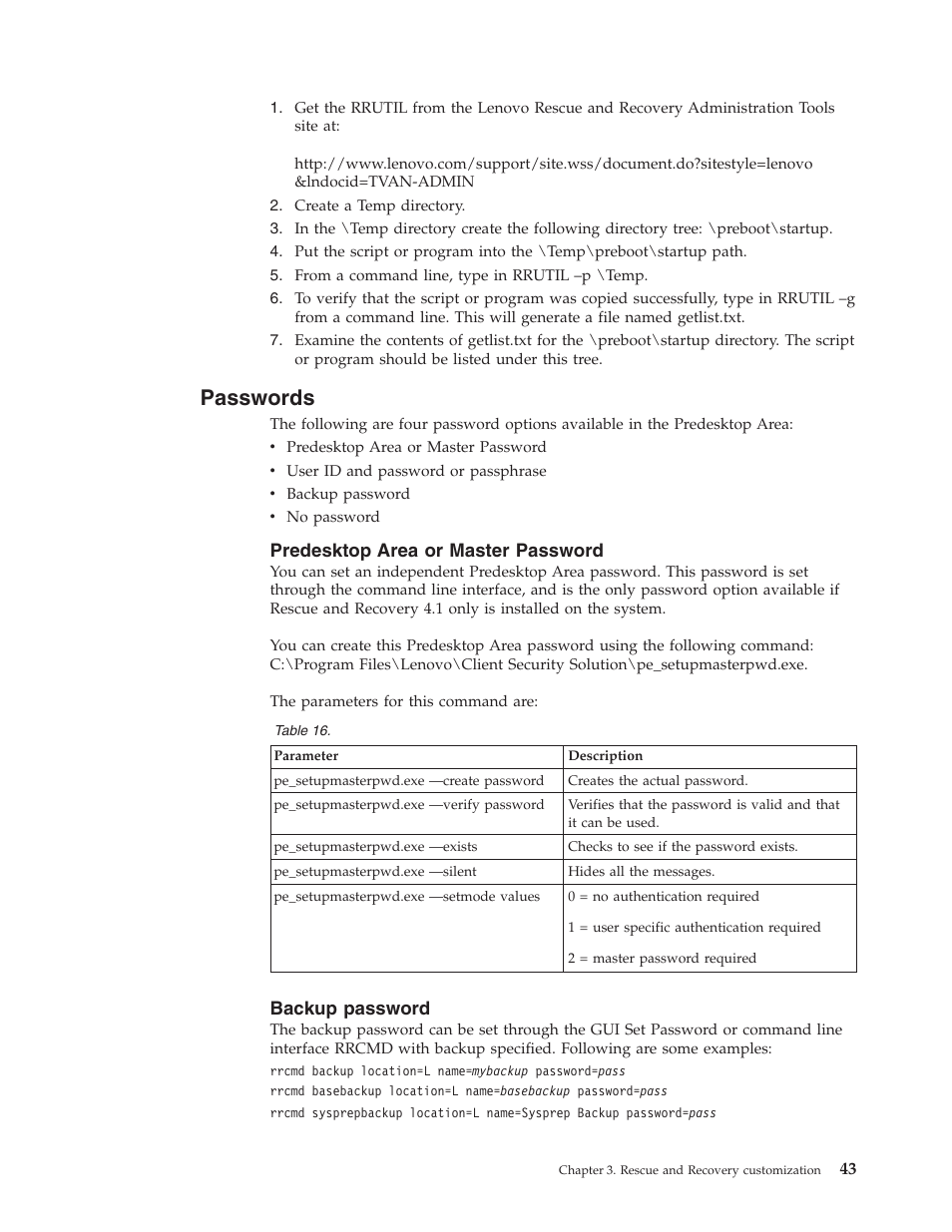 Passwords, Predesktop area or master password, Backup password | Predesktop, Area, Master, Password, Backup | Lenovo THINKPAD Z60M User Manual | Page 49 / 156