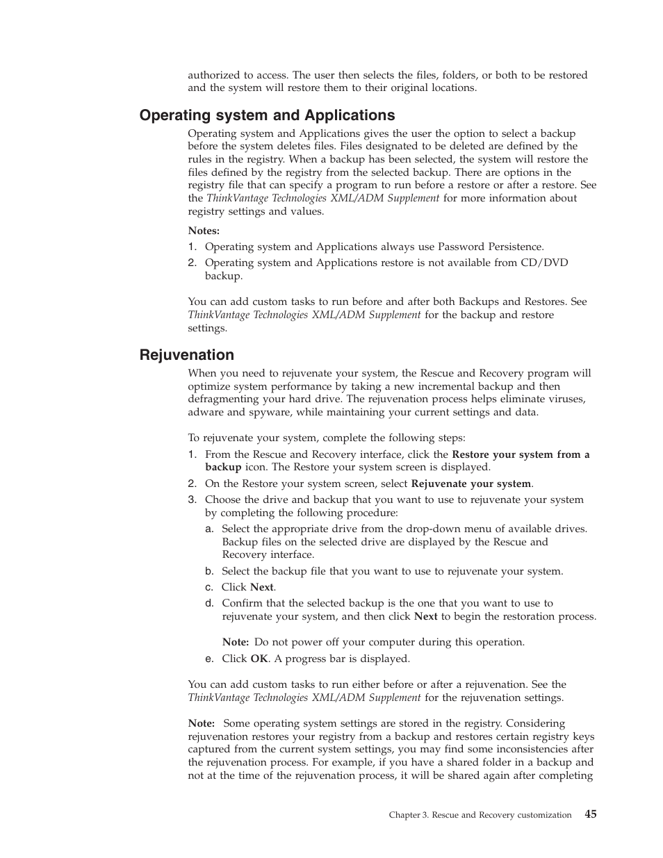 Operating system and applications, Rejuvenation, Operating | System, Applications | Lenovo THINKPAD Z60M User Manual | Page 51 / 156