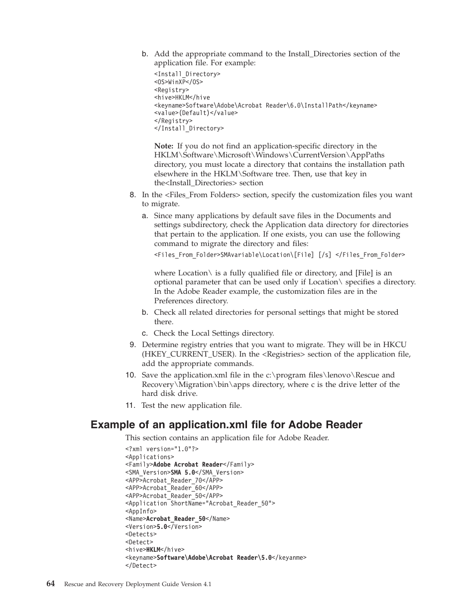 Example, Application.xml, File | Adobe, Reader | Lenovo THINKPAD Z60M User Manual | Page 70 / 156