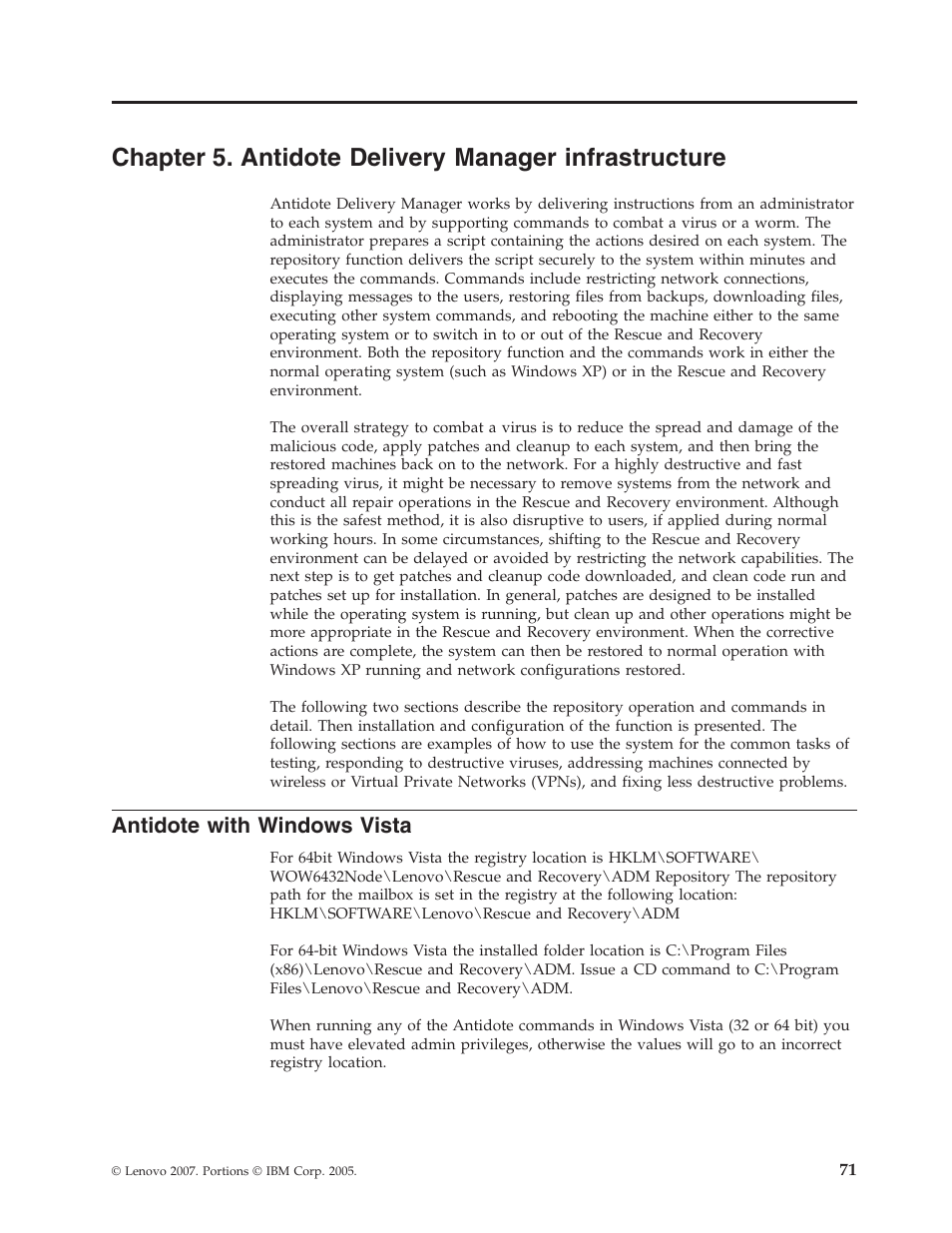 Antidote with windows vista, Chapter, Antidote | Delivery, Manager, Infrastructure, With, Windows, Vista | Lenovo THINKPAD Z60M User Manual | Page 77 / 156