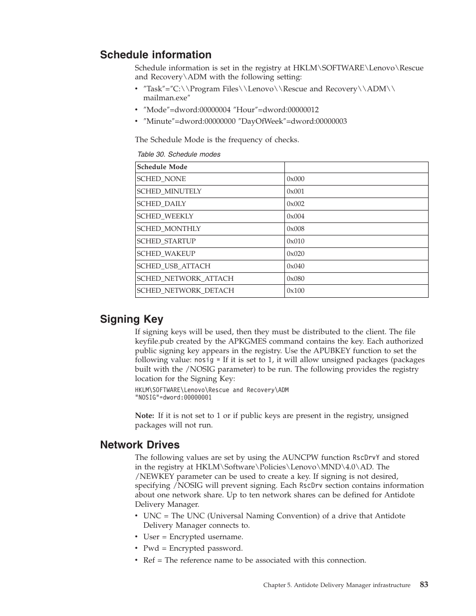 Schedule information, Signing key, Network drives | Schedule, Information, Signing, Network, Drives | Lenovo THINKPAD Z60M User Manual | Page 89 / 156