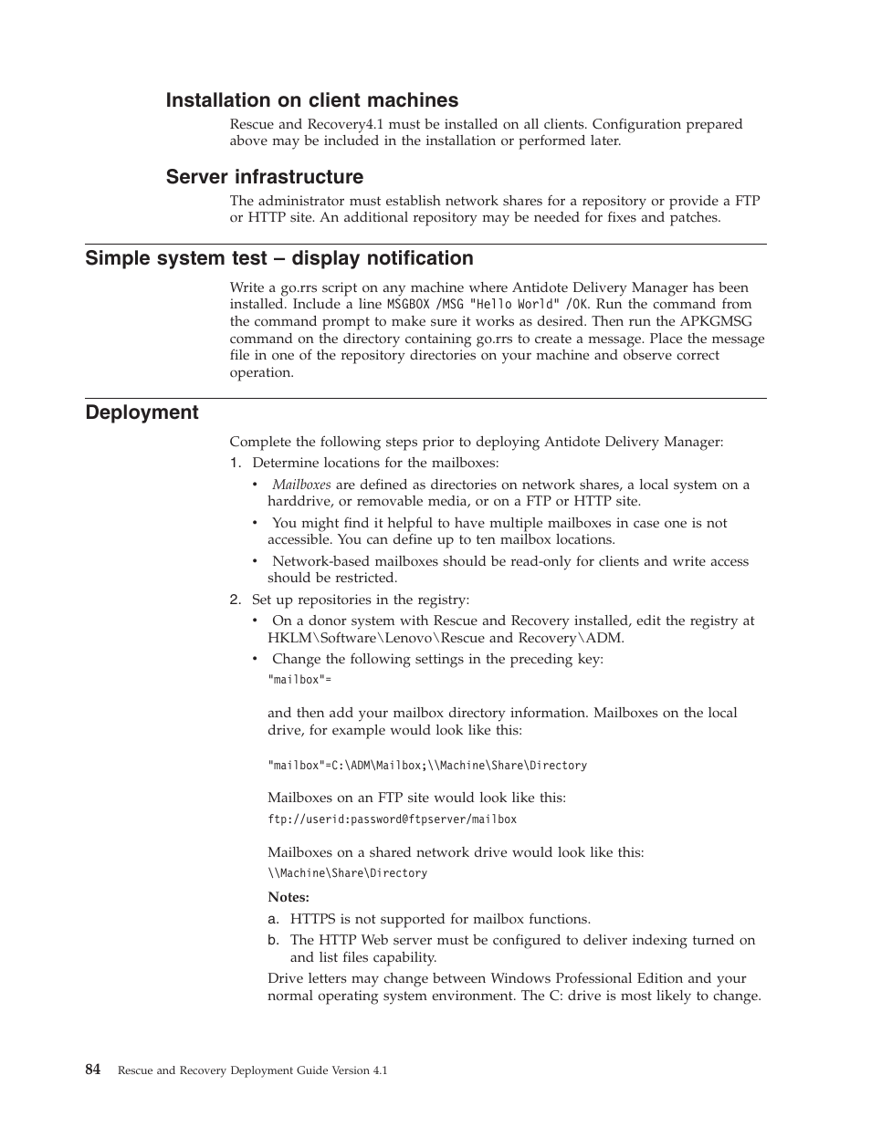 Installation on client machines, Server infrastructure, Simple system test – display notification | Deployment, Installation, Client, Machines, Server, Infrastructure, Simple | Lenovo THINKPAD Z60M User Manual | Page 90 / 156
