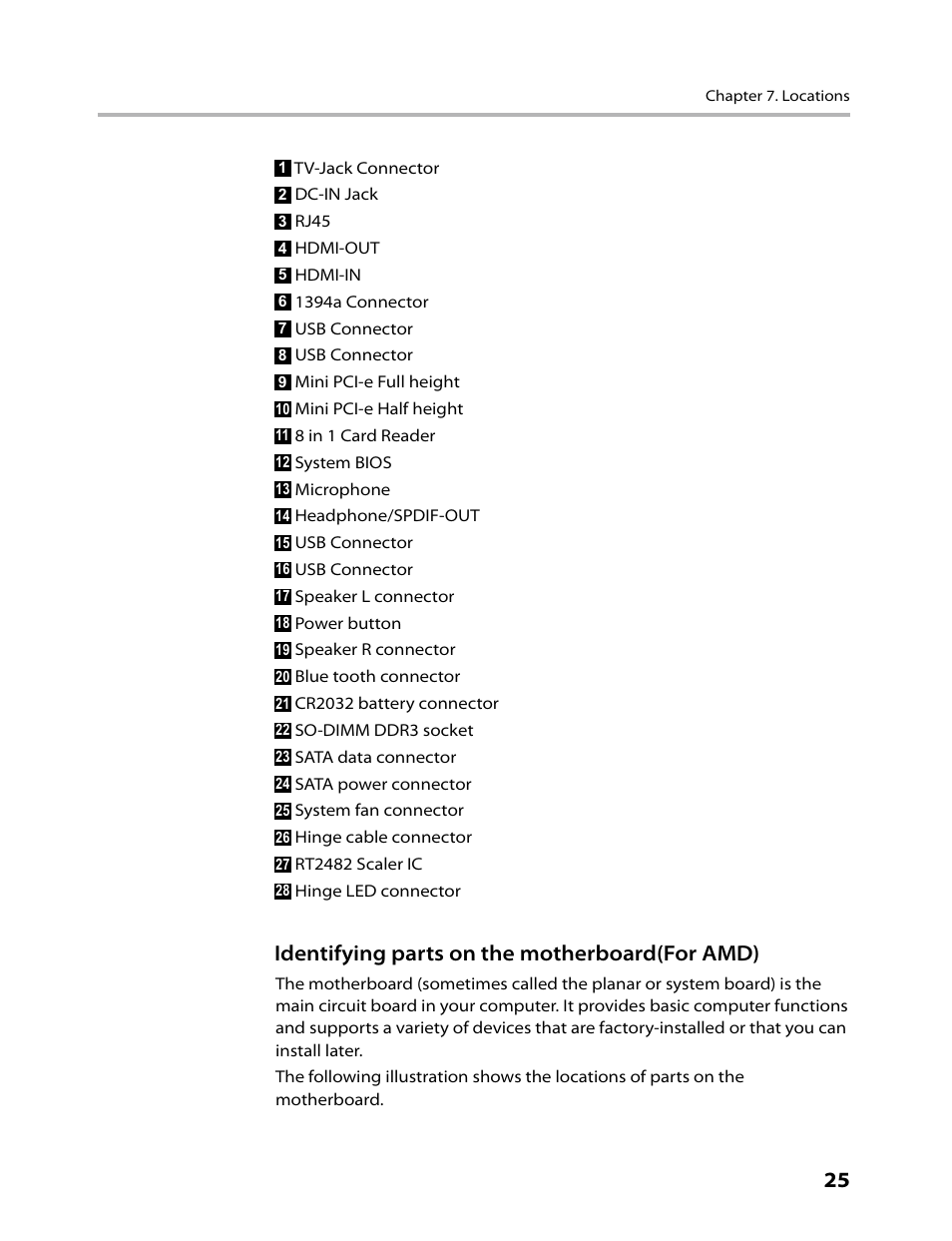 Identifying parts on the motherboard(for amd) | Lenovo IdeaCentre A300 User Manual | Page 27 / 53