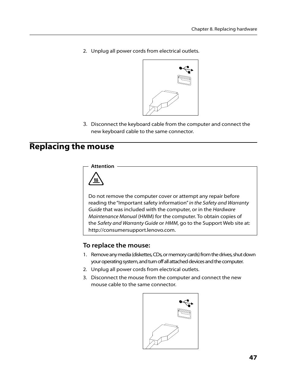 Replacing the mouse | Lenovo IdeaCentre A300 User Manual | Page 49 / 53