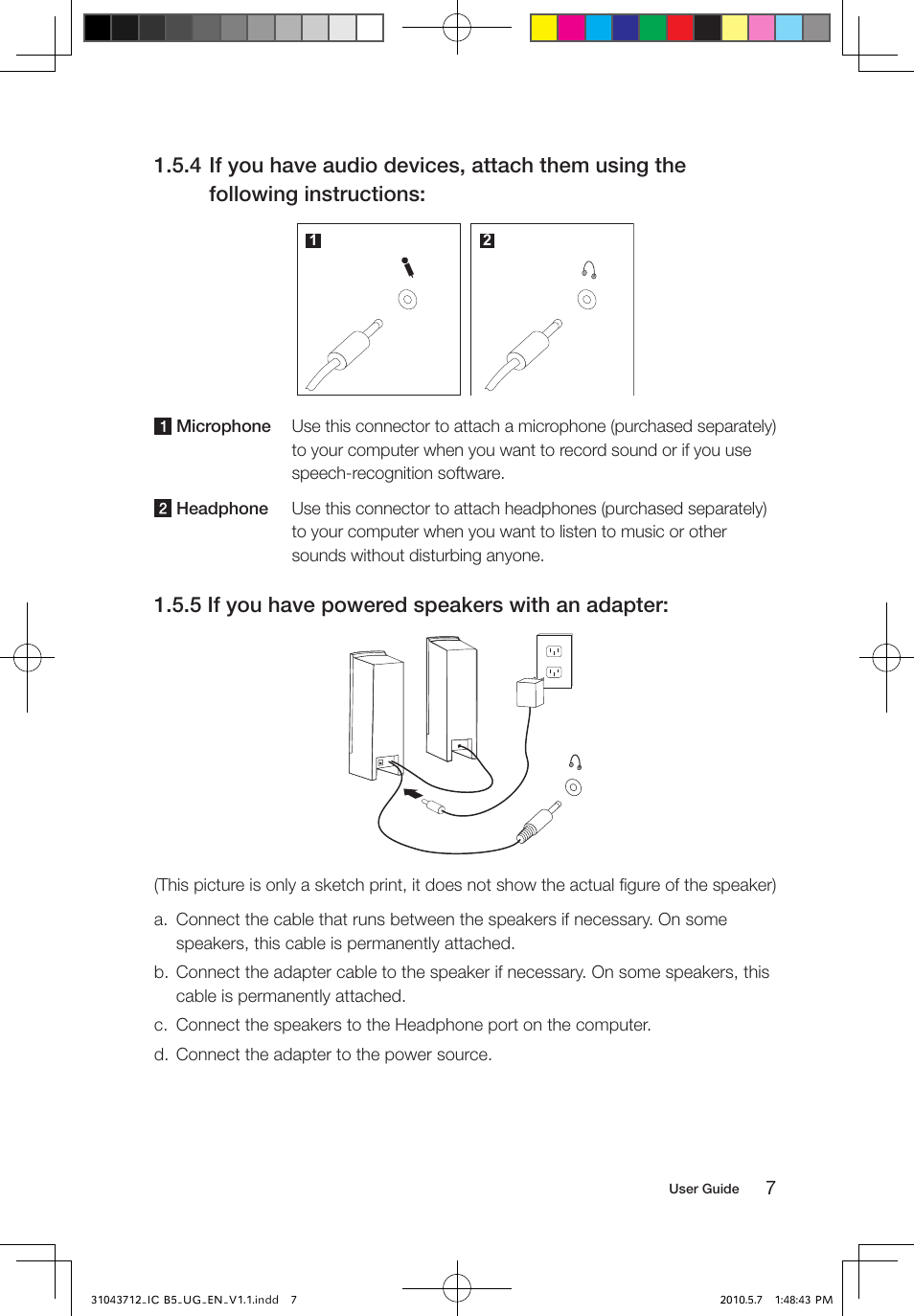 5 if you have powered speakers with an adapter | Lenovo IdeaCentre B505 User Manual | Page 12 / 51